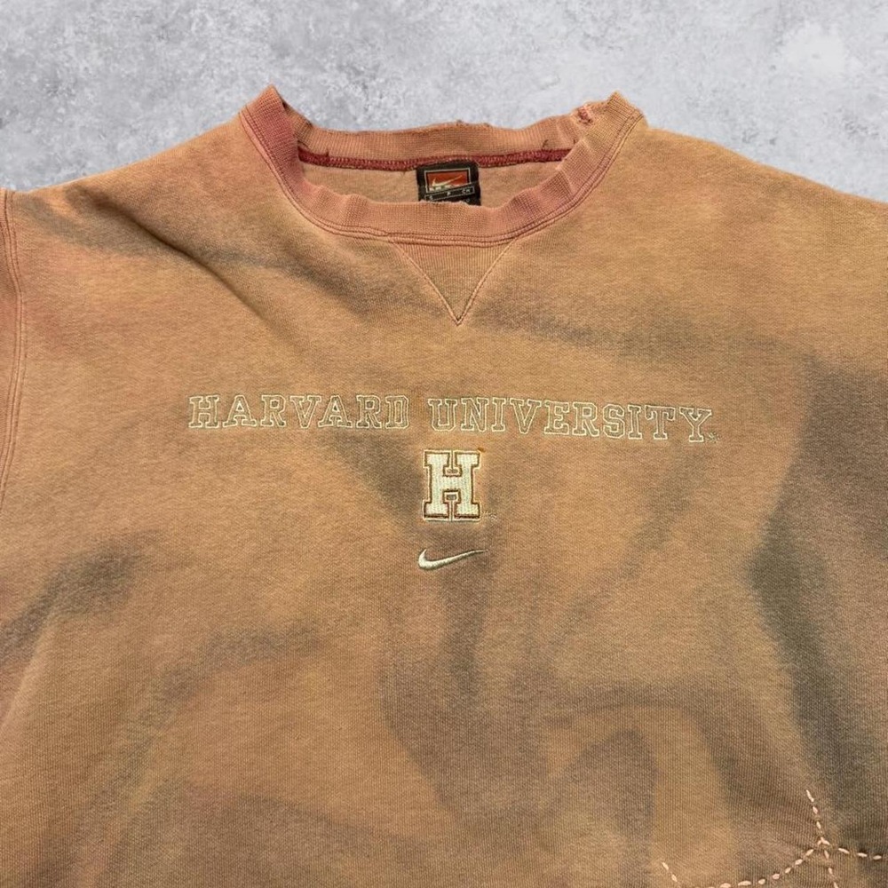 Vintage Nike Harvard University Custom Spider Web Distressed Sweatshirt Brown S